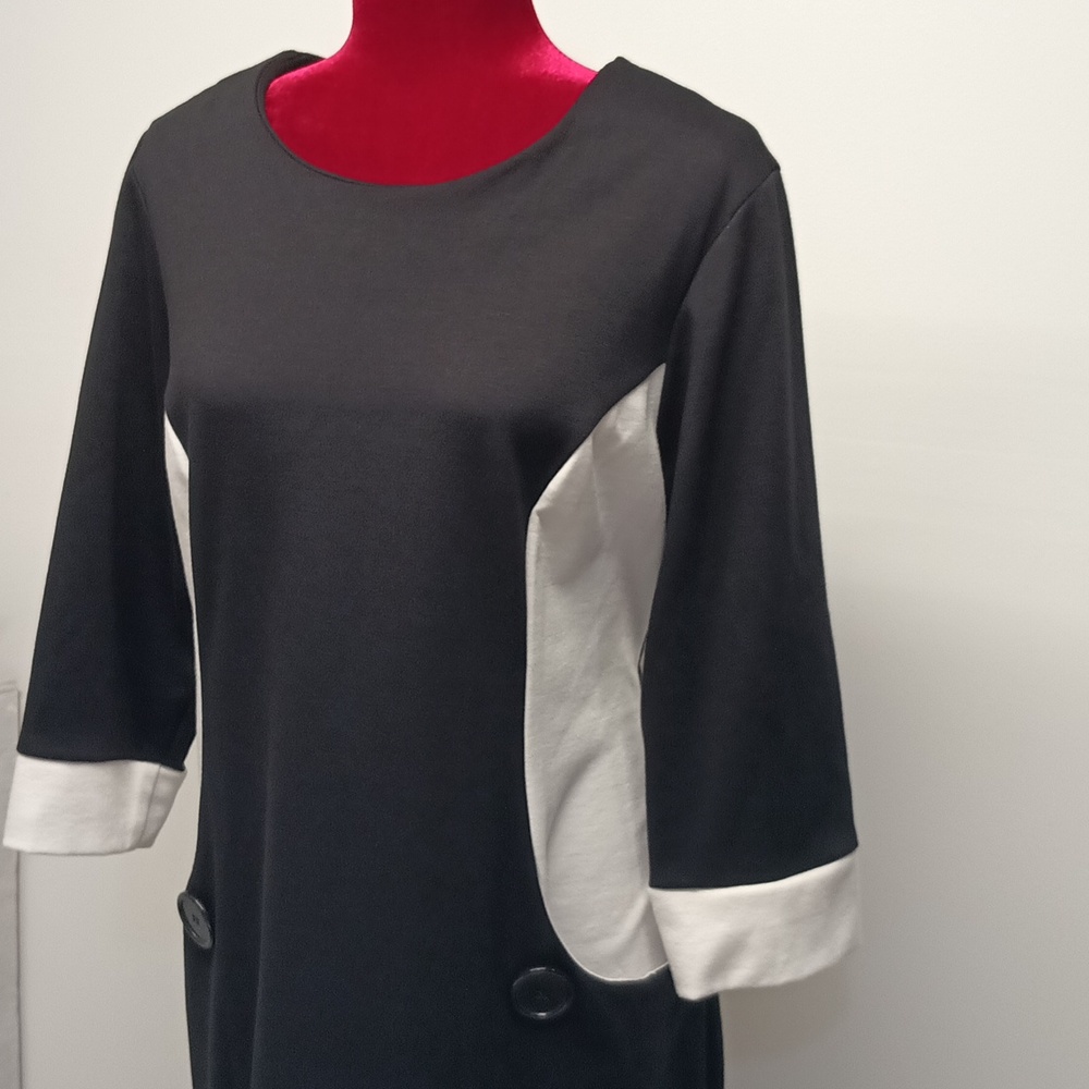 Tiana B. 3/4 sleeves scoop neck chic midi dress women's size X-large black&white - Picture 3 of 12